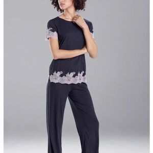 Natori Purple and White Pajama Set with Lace Detail